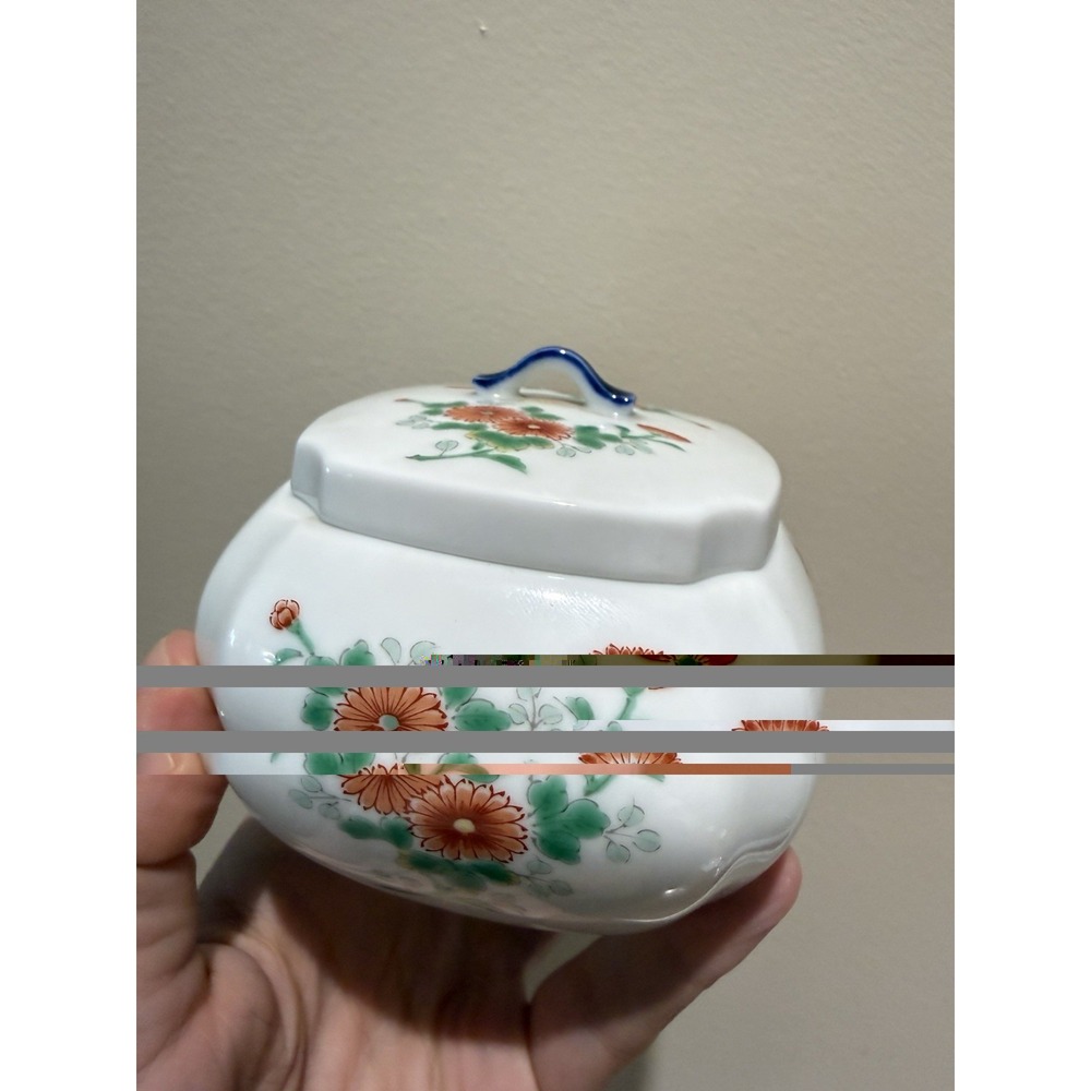 Vintage Fukagawa Porcelain Lidded Sugar Bowl Trinket Jar Hand Painted